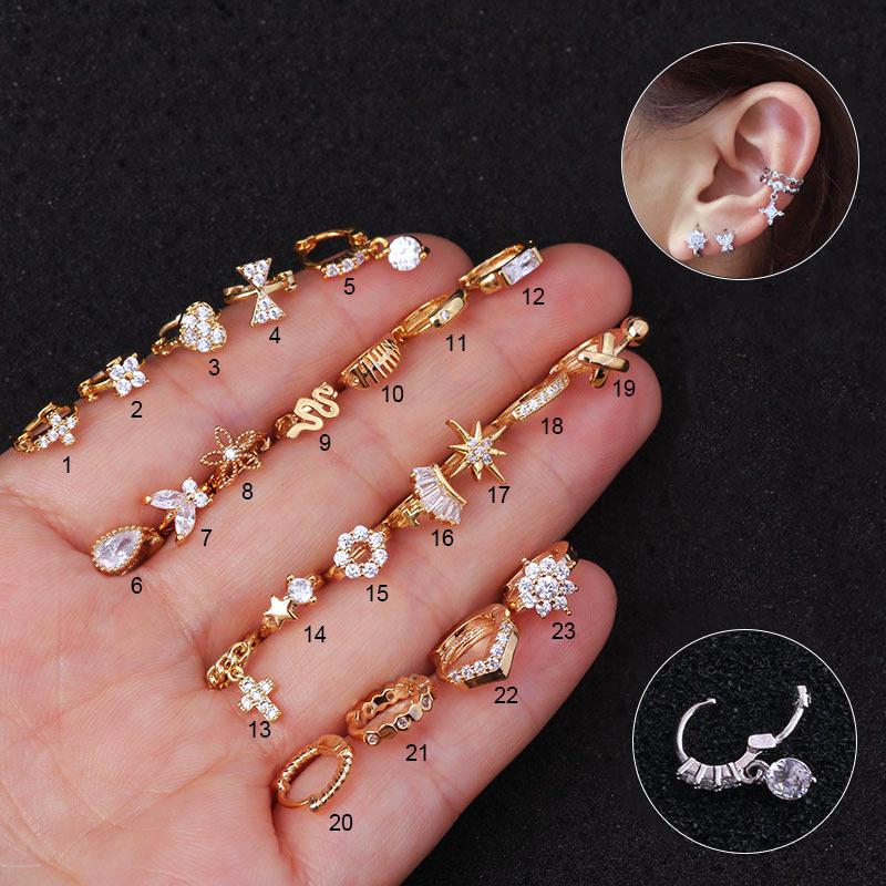 Xiaohongshu Thin Bar Ear Cartilage Piercing Earrings - Micro-set Zirconia Ear Cuff Jewelry