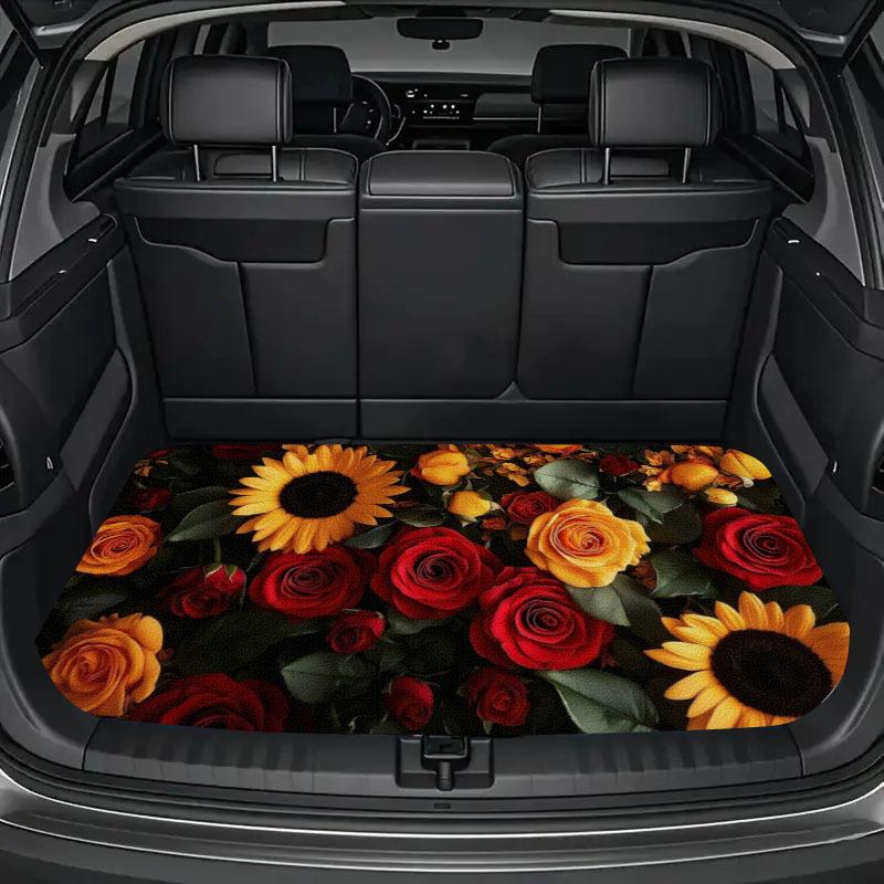 1Pcs Oil Painting Sunflower Car Trunk Mat Anti Slip Cargo Liner Waterproof Rear Storage Protector Floor Mat SUV Sedan