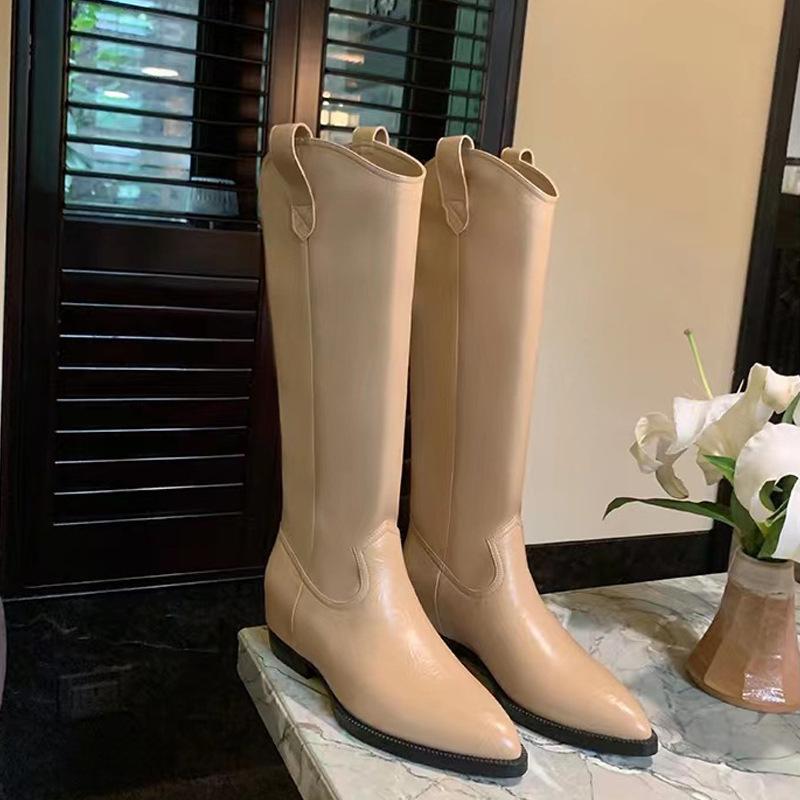 Autumn and winter new fashion v mouth but knee western high boots pointed knight medium boots women