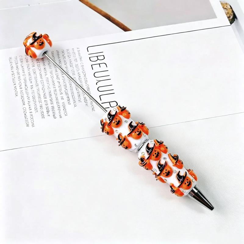 Halloween Pumpkin Bead Diy Crafting Pens Making Kit Ballpoint Pen Beaded Rhinestone Pen For Students School Office