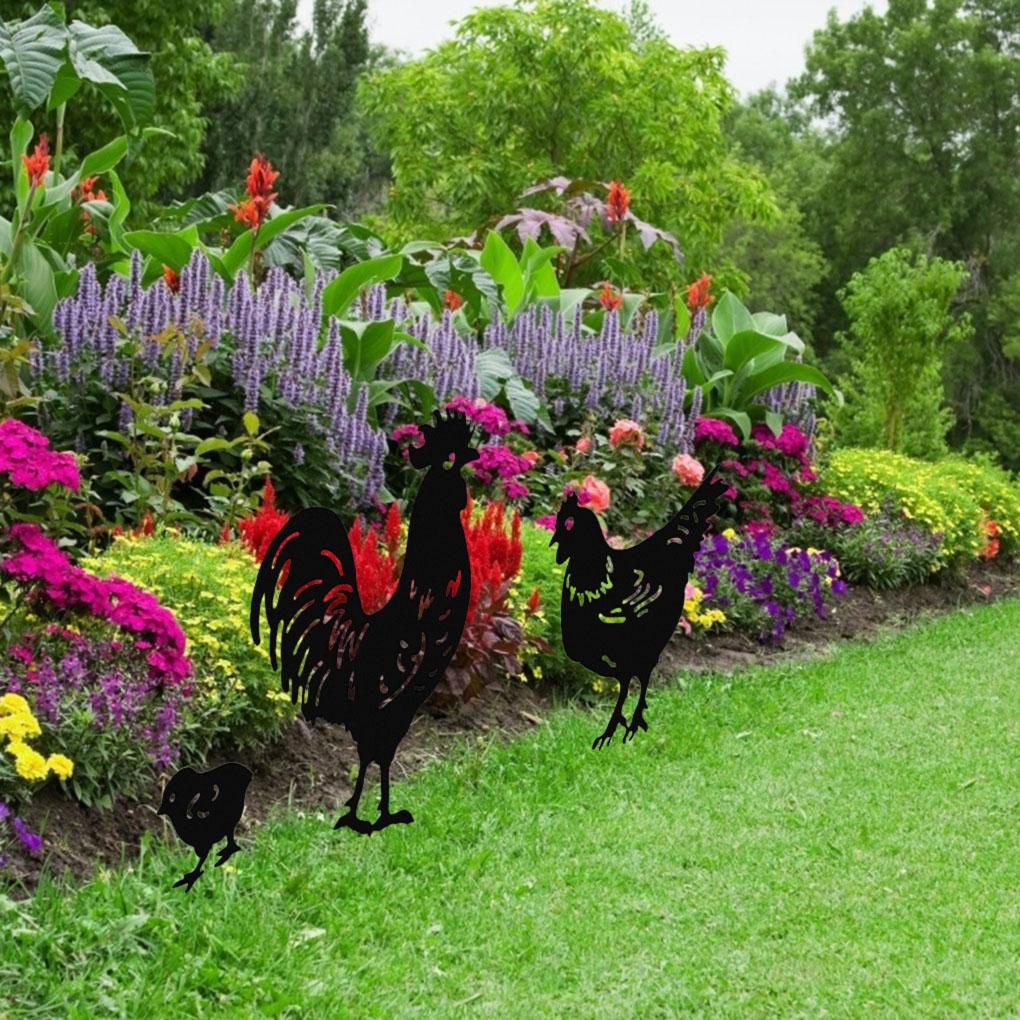 3pcs Garden Decoration Chicken Silhouette Ornament Backyard Lawn Courtyard Silhouette Decor by Hi.FANCY