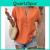 Summer Womens Shirt Vneck Casual Button Short Sleeve Solid Color Shirt