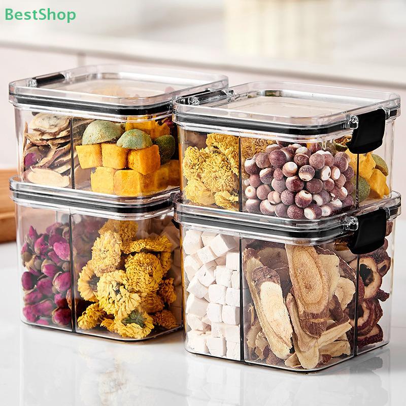 Stapelbarer 4-Fächer-Lebensmittelaufbewahrungsbehälter - Transparente luftdichte Kunststoffbox für Snacks, Gewürze & Küchenorganisation
