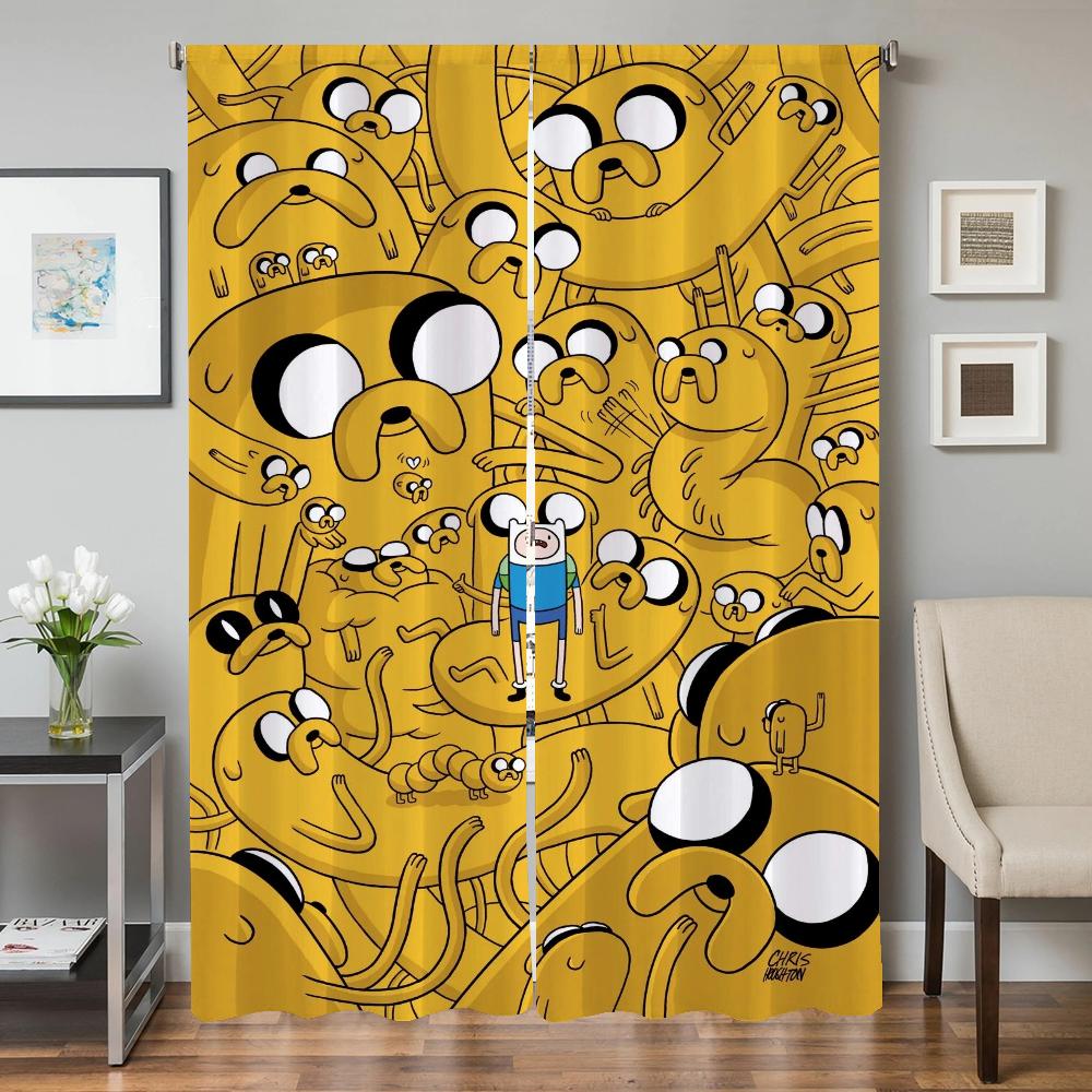 Zasłony Okienne Kuchenne do Salonu 2 Sztuki Zasłony Zaciemniające Zasłona na Drzwi A-adventure Time Przegroda Dekoracja Sypialni
