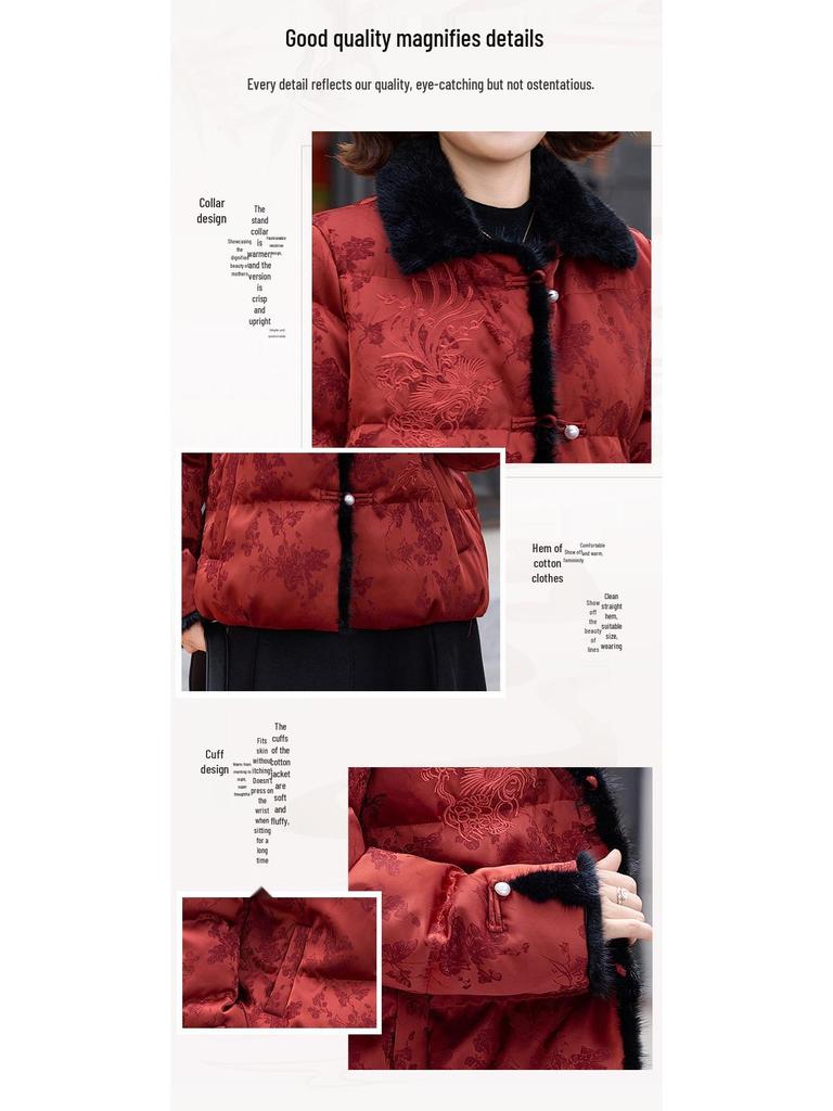 2025 Women's Plus Size Winter Coat - Chinese Style Short Cotton Jacket for Mothers (40+ Years)