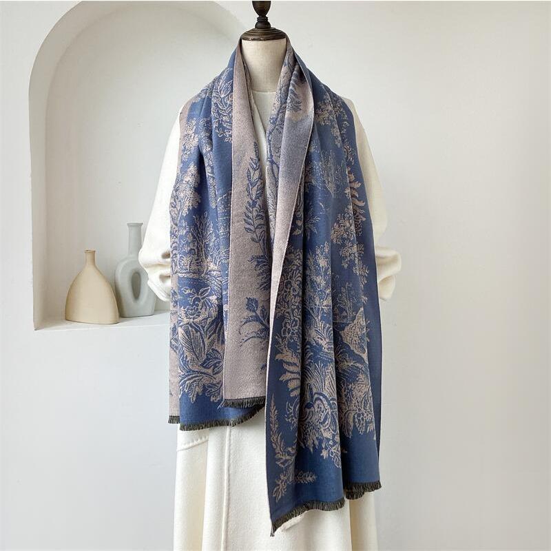 Autumn and winter new retro landscape painting elegant fashion scarf shawl high sense women's imitation cashmere warm scarf