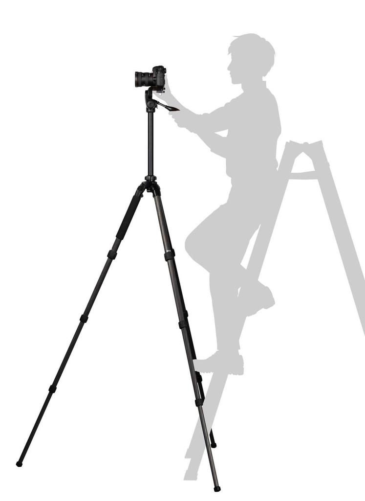 SLIK Light Carbon E94 Carbon 109533 Tripod, 4-section, Nut-Lock Type, 3-Way Head,