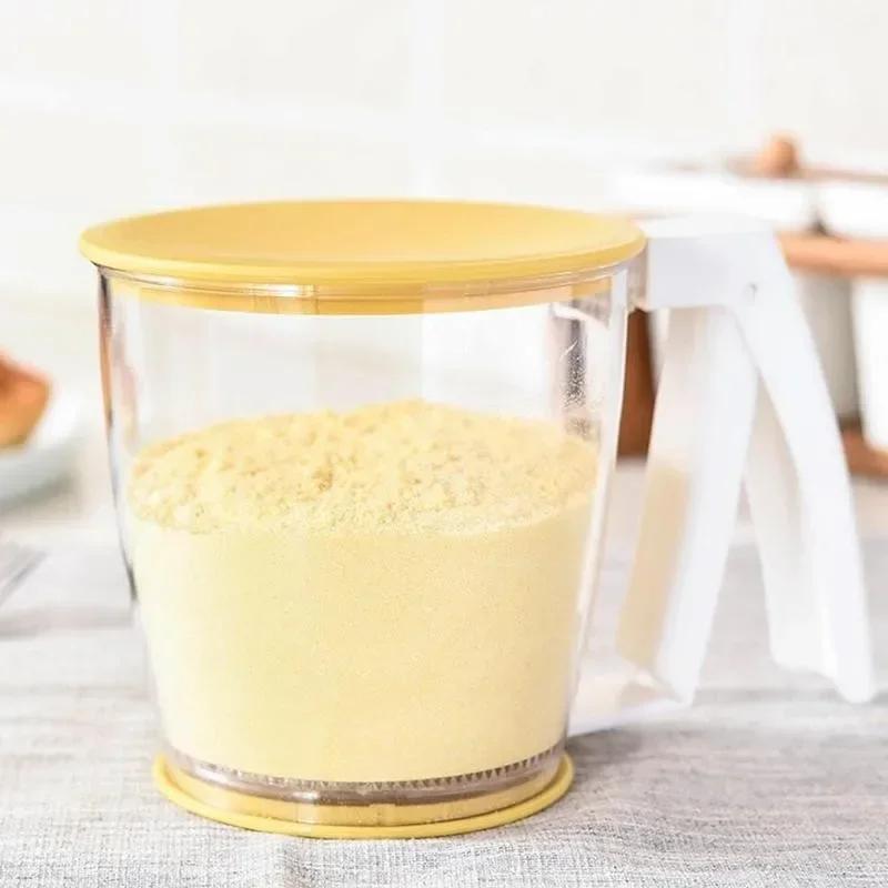 Fine Sugar Powder Flour Sieve Filter With Lid Kitchen Baking Pastry Cup Flour Sifter Strainer Plastic Kitchen Tools