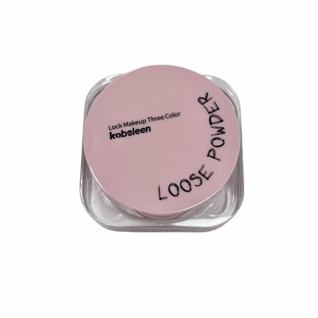 Kobeleen Three-Color Loose Powder with Puff: Fine, Natural Soft Mist Finish, Waterproof, Sweatproof, Brightening Women's Setting Powder.