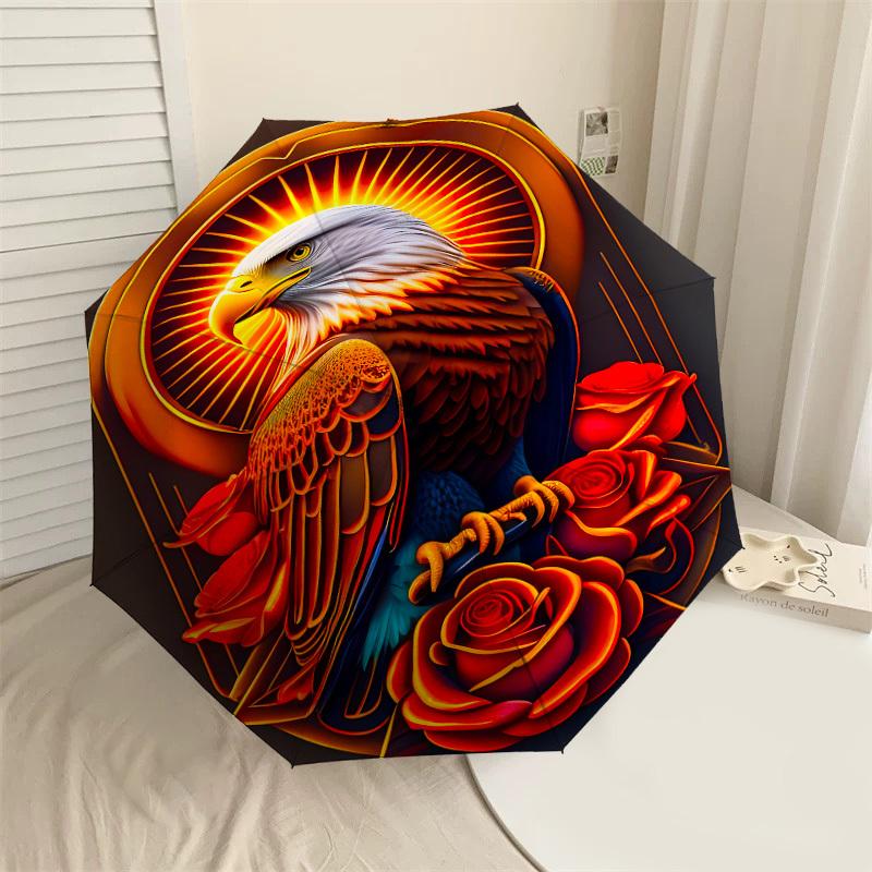 

1PC Eagle Roses Automatic Open/Close Umbrella with Windproof, 8-Rib Sturdy Canopy, Durable Ribs, Fashionable Design1254A