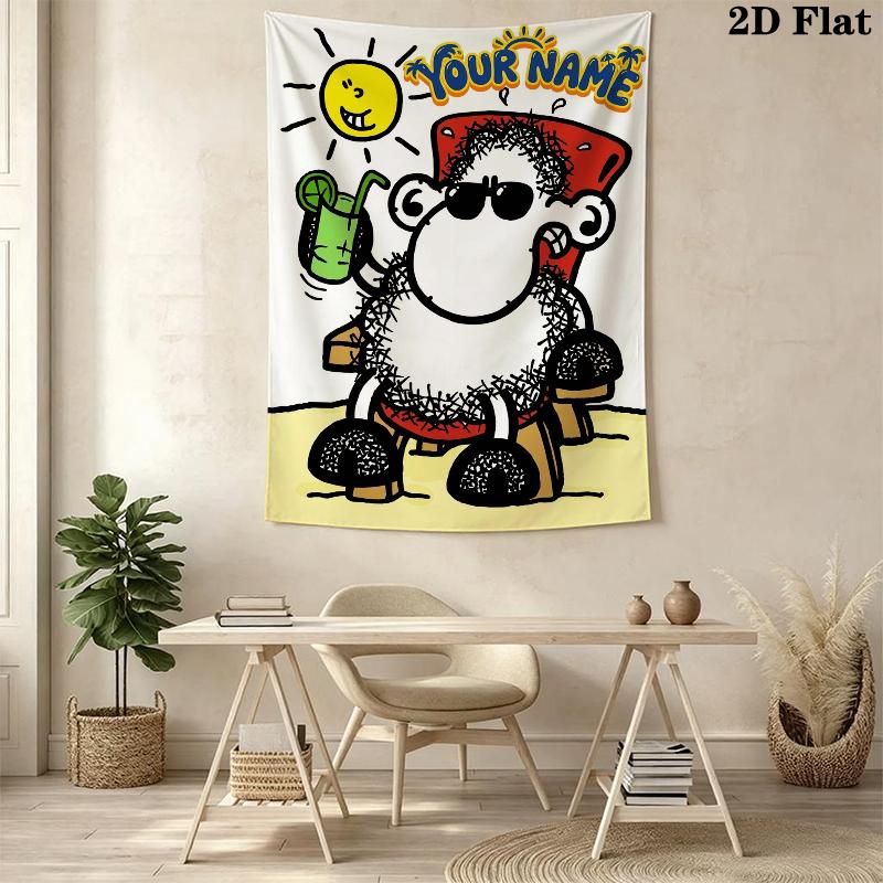 Custom Name sheepworld Wall Tapestry Aesthetic Wall Hanging Printed Fabric Blanket Decorative Tapestries for Bedroom Living Room Home Decor