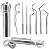 Palitos de Dente de Aço Inoxidável Conjunto de Bolso Portátil Palito de Fio Dental Palitos de Metal Reutilizáveis Kit de Ferramentas de Limpeza de Dentes Com Tubo de Armazenamento