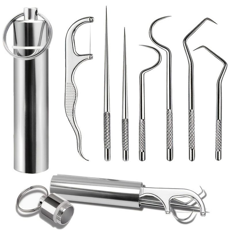 1pc Stainless Steel Toothpicks Pocket Set Portable Floss Pick Reusable Metal Toothpicks Tooth CleaningTool Kit With Storage Tube