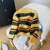 Vintage Color Block Stripe Knit Cardigan: Women's Soft, Thickened Warm Sweater Short Jacket
