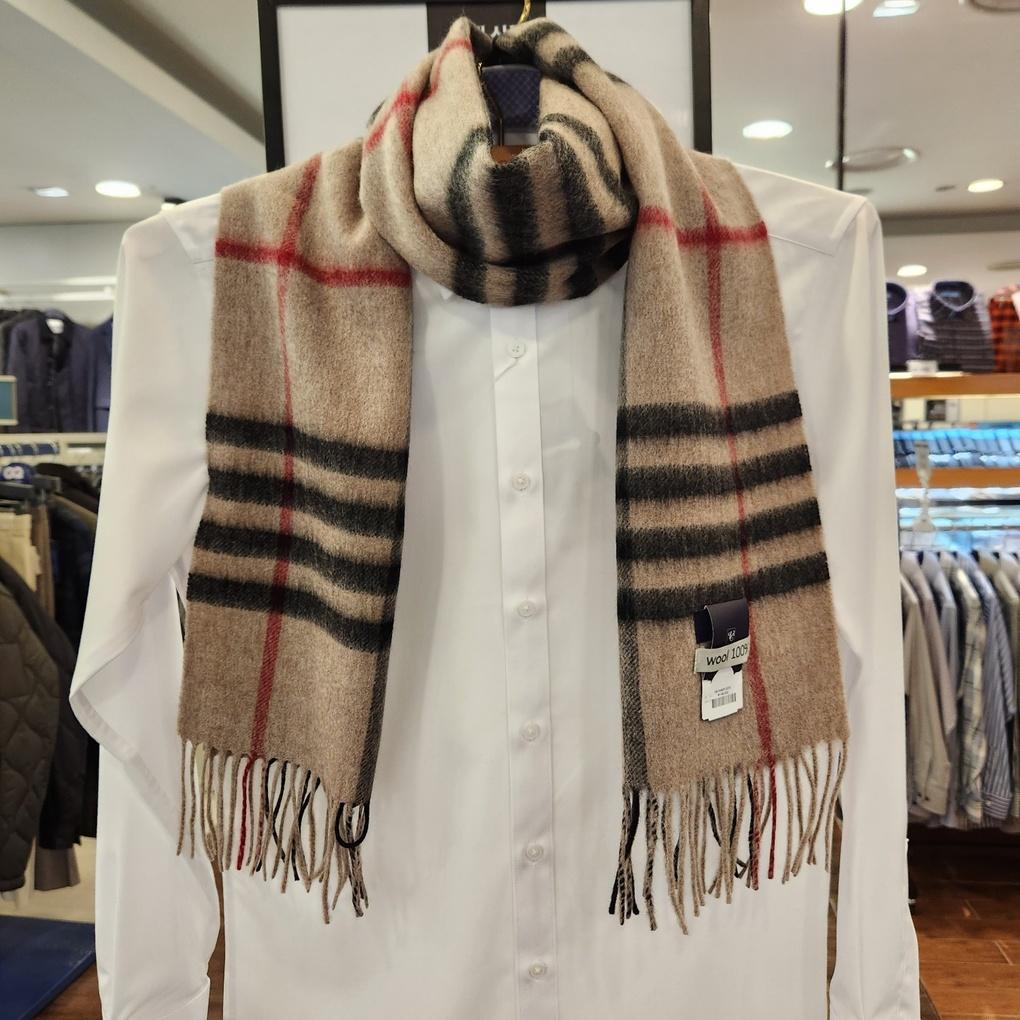 Men's Winter All Wool Brown Beige Big Check Long Muffler VM1N 4BR 122 I0