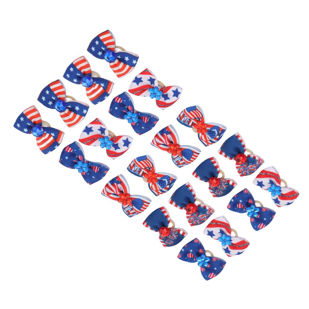 20Pcs Patriotic Dogs Hair Bows Multicolor 4th of July Pet Hair Bow with Rubber Bands for Dog Hair Grooming Accessories