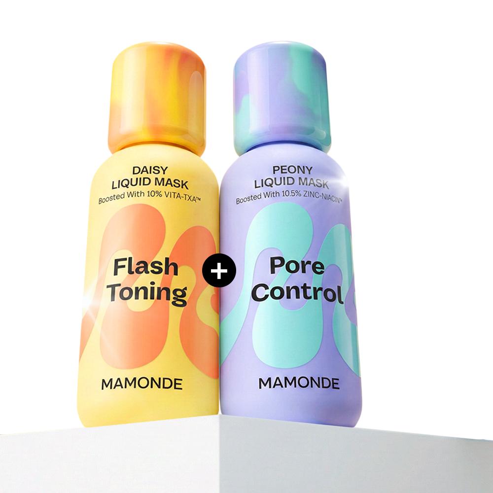 Mamonde Pore Control Peony Liquid Mask 80ml + Flash Toning Daisy Liquid Mask 80ml - Tone Care, Korean