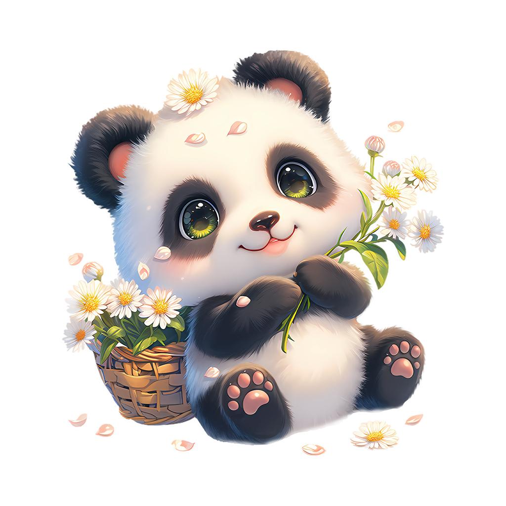 Cute Cartoon Panda with Sunflowers Toilet Sticker Self-Adhesive Removable for Bathroom Home Decor