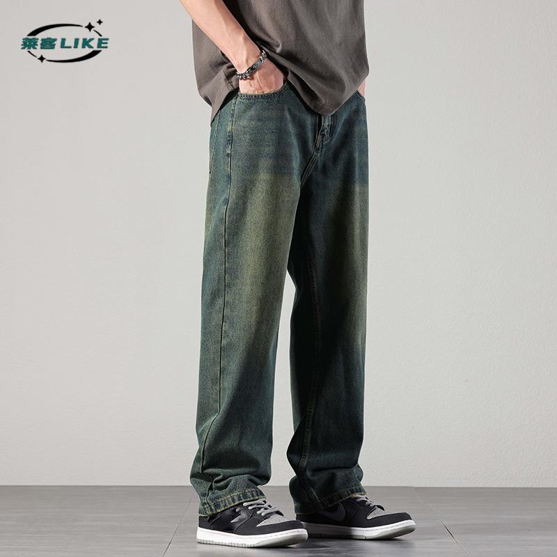 Americké pouliční retro pánské džíny špičkové džíny s rovnými nohavicemi pánské jednoduché volné džínové dlouhé kalhoty
