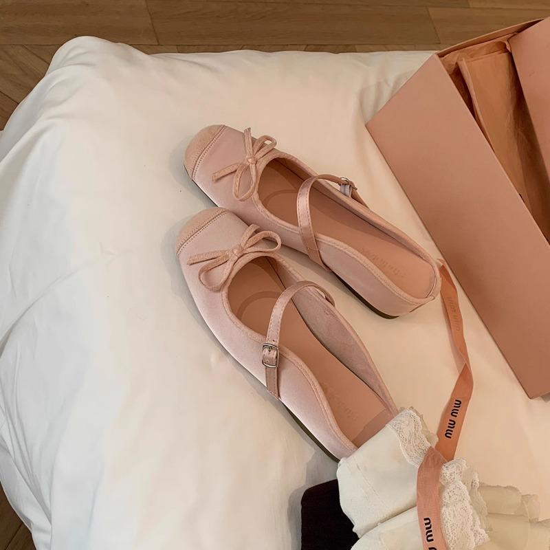 

Bow bag head half slippers women s spring and summer new one-word belt inner height-increasing ballet shoes 40