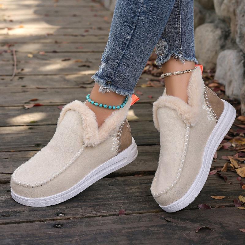 Women's Thick Snow Boots Winter New Round Head Suede Splicing Sleeve Soft Sole Anti-slip Wear-resistant Short Boots