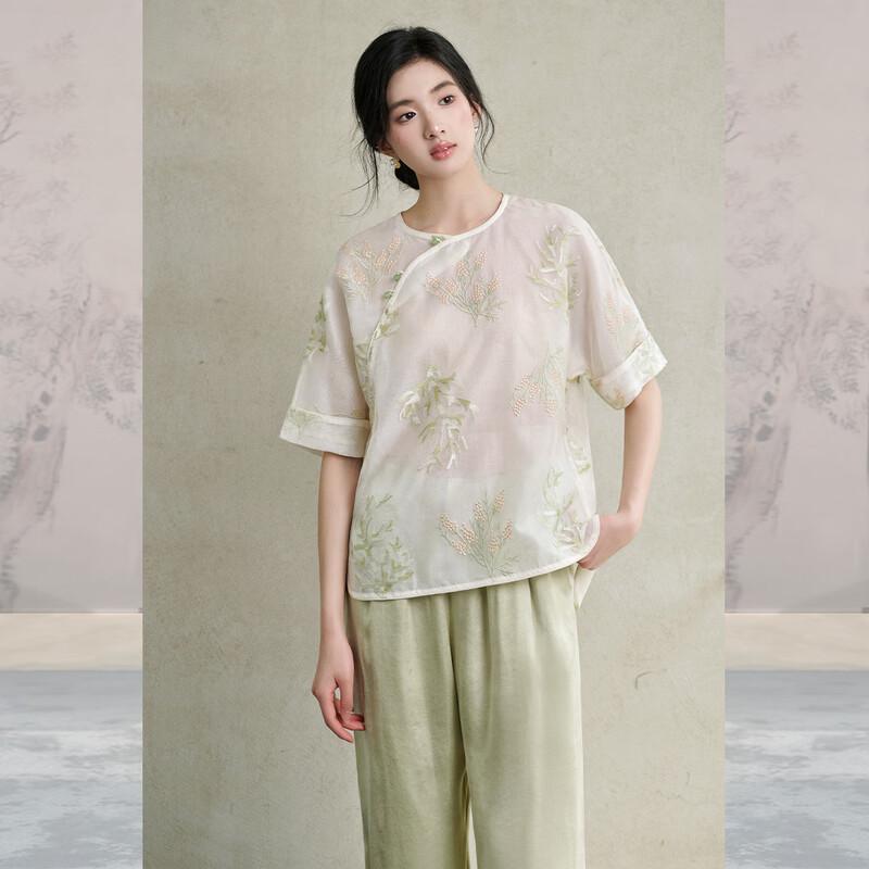 JK&JS Qingluo Sha Silk Embroidered New Chinese Style Blouse S