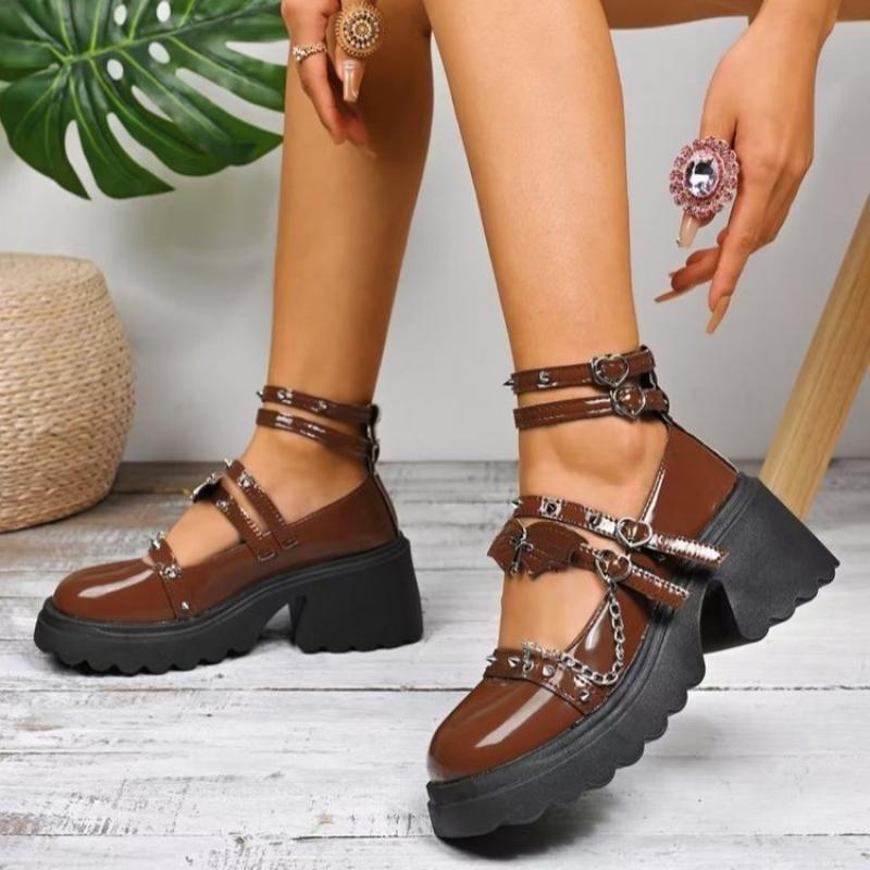 Fashion Gothic Metal Decoration Ankle Strap Pumps Women Punk Platform High Heels Mary Jane Shoes 2025 Summer Sweet Pink Lolita Shoes