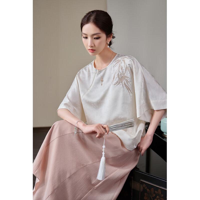 JK&JS Retro New Chinese Style Short Sleeve Satin Shirt S