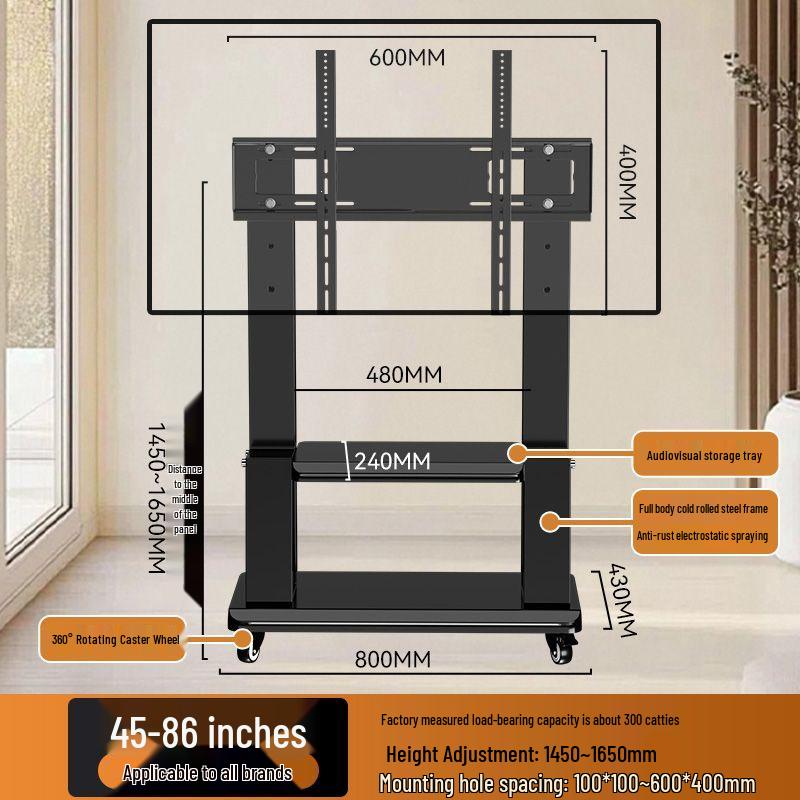 Mobile TV Stand with Wheels - Universal Vertical Bracket and Floor Mount