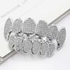 925 Sterling Silver HipHop Dental Grills Teeth Grillz Halloween Tooth Grillz Micro Pave Zircon Top Bottom Mouth Teeth Grills Set