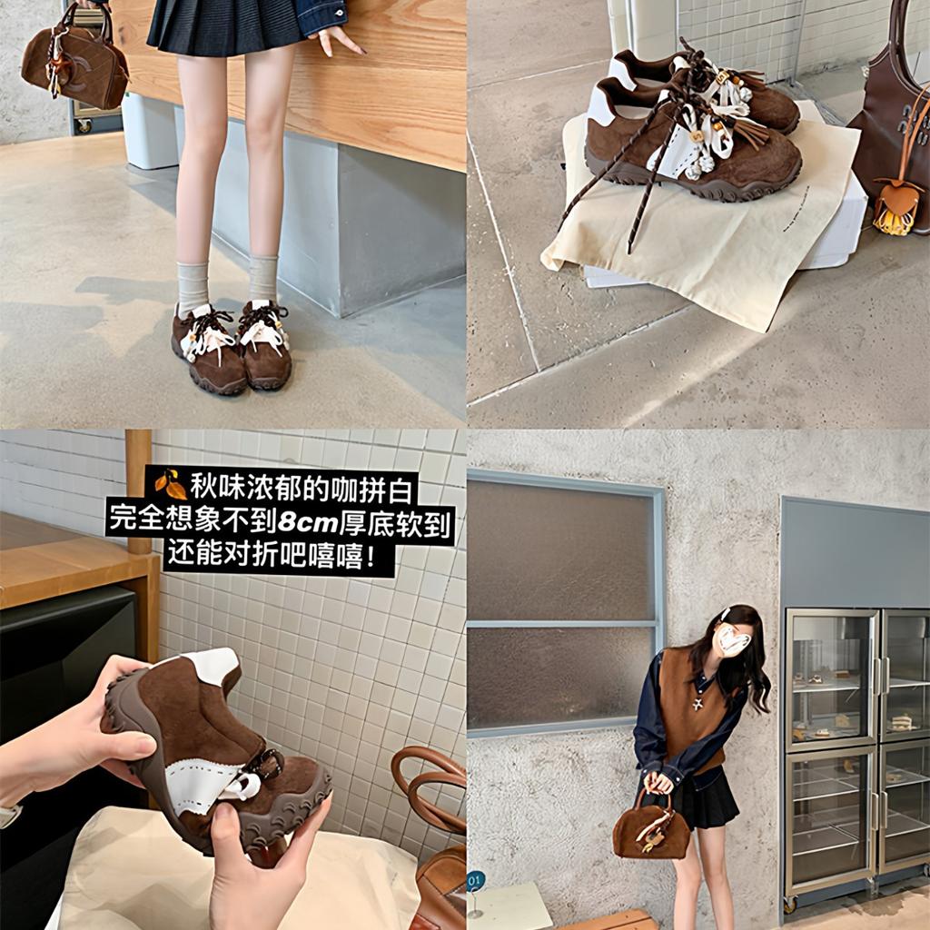 [Lan Cabinet] New Color~ 8cm Inner Height Increase Crescent Thick-soled Mandarin Duck Shoelaces Sports and Leisure Shoes Women's German Training Shoes