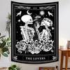 Onivein The Lovers Skull Tapestry Gothic Tapestry Vertical Black and White Skeleton Gothic Witch Sun Moon Floral Plant Snake Tapestries Wall Hanging