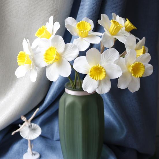Artificial Daffodil Flowers 14.9 Inches Faux Narcissus Flower Spring Fake Flower Arrangement for Home Wedding Indoor Decor