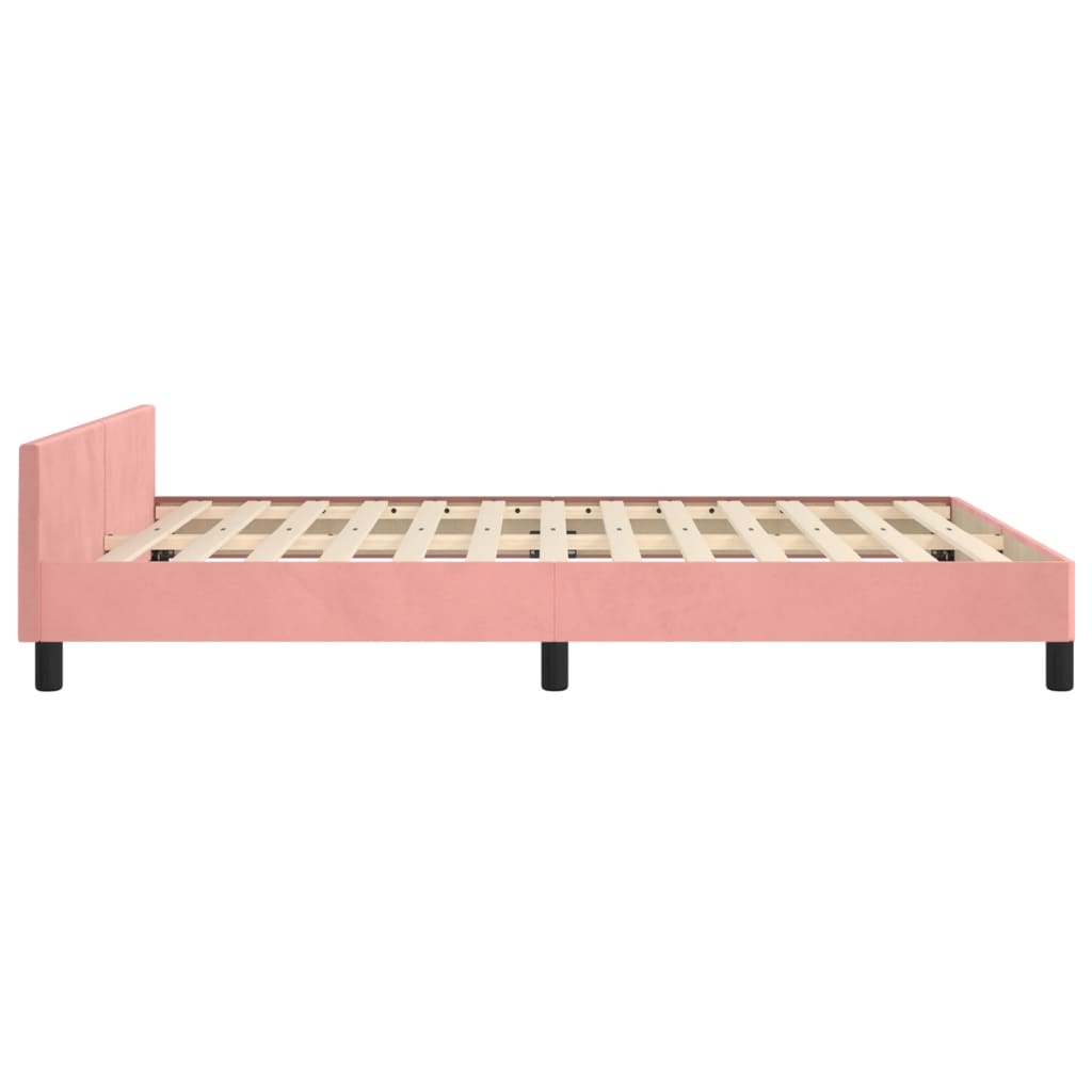 Pink Velvet Bed Frame with Headboard 140 x 200 cm