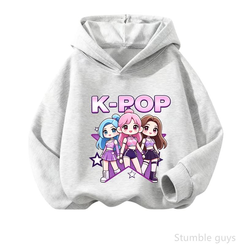 Fresh Style Kpop Anime Hoodie Children Spring Autumn Long Sleeve Hooded Sweatshirt Cute Print Casual Streetwear Outfit