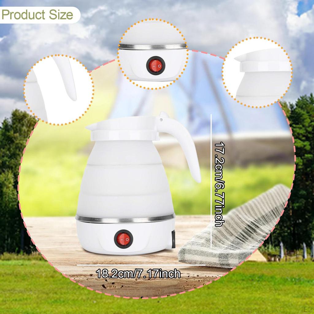 Travel Folding Electric Kettle 600ml Silicone Lightweight Small Water Boiler White