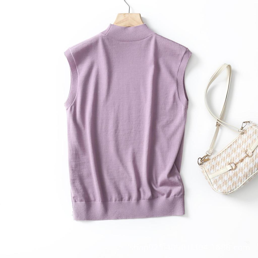 Women's Machine Washable Wool Vest: Hot Style, Half-High Collar, Sleeveless, Simple Design.