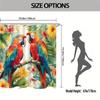 "Vibrant Parrot And Tropical Flower Waterproof Shower Curtain, Exotic Bird Design For Stylish Bathroom Decor"