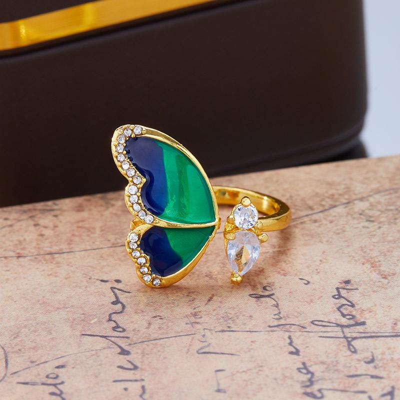 Women's Ring Adjustble With Blue Butterfly  Rings Female Romantic Birthday Elegent Gift Simple Gilr Jewelry Fashion A3M465