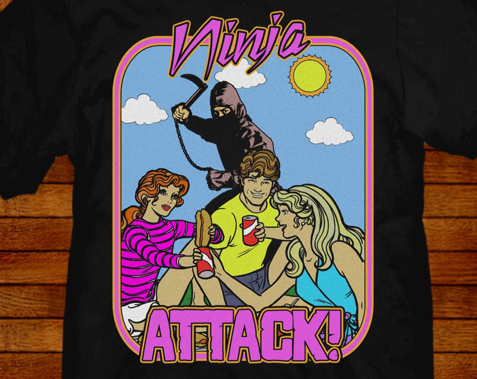 Retro Ninja Attack T shirt, Funny 70s/80s Style 2XL