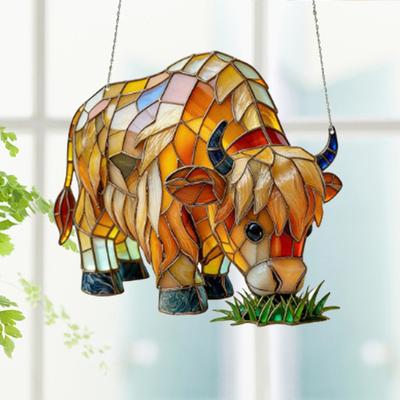 Krowa Szkocka Motyl Łapacz Słońca Dekoracja Wewnątrz Na Zewnątrz Ogród Podwórko Okno Wisząca na Ścianę Akrylowa 2D Witraż Ornament