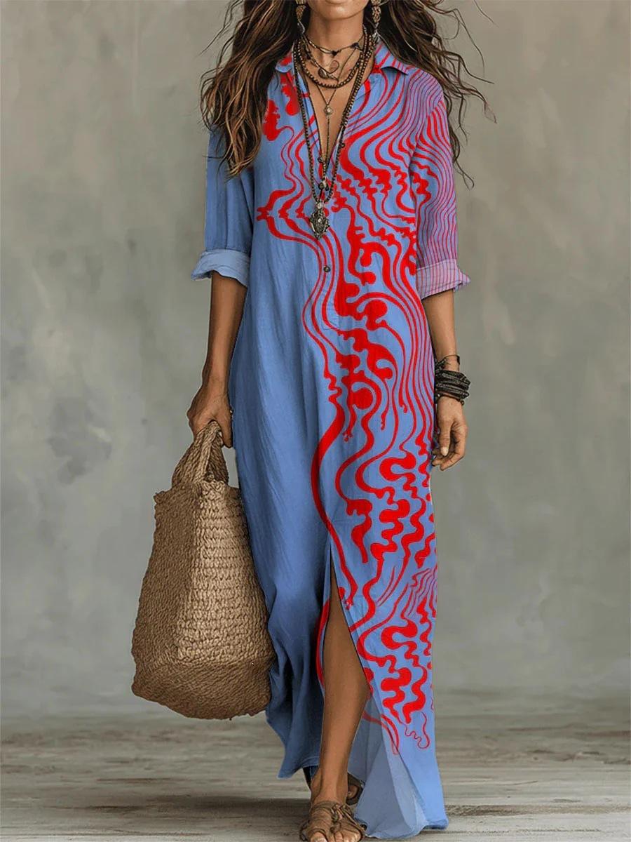 2026 new short-sleeved lapel single-breasted long casual large-size dress S