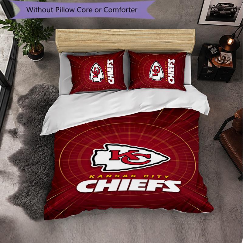 Set Biancheria da Letto in Microfibra con Fantasia Kansas City Chiefs 3 Pezzi Copripiumino Decorativo per Camera da Letto Uso Domestico