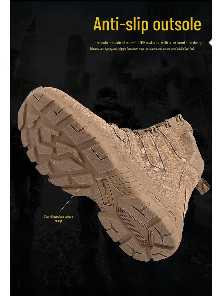 Men's Breathable Mid-Top Tactical Hiking Boots - Wear-Resistant, Large Size Military Duty Footwear