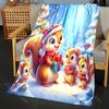 Festive Squirrels with Christmas Presents Pattern Blanket Flannel Material Soft Warm for All Seasons for Home Outdoor Camping