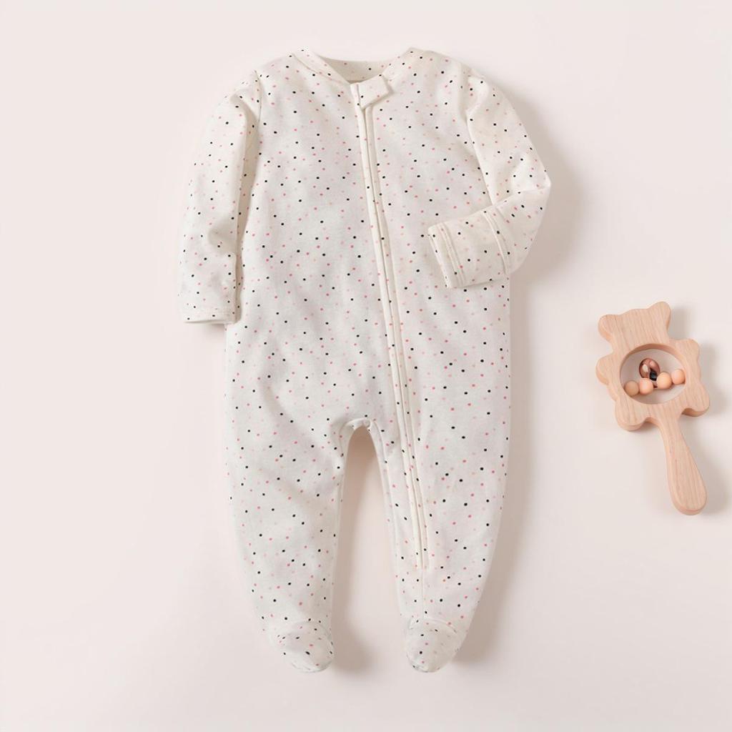 Noworodek Letni Pajacyk: Cienkie, z długim rękawem, podwójny zamek błyskawiczny, oddychające, pajacyk do raczkowania dla niemowląt ze stopkami