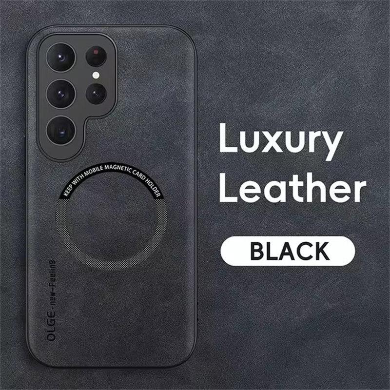 Luxusní kožené magnetické pouzdro pro Samsung Galaxy S20 S21 S24 S23 S22 Ultra FE Note10 Note20 Plus Magsafe Wireless Charge Cover