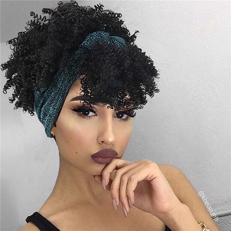 Curly Afro Headband Wig for Black Women Short Curly Kinky Wig with Headband Fluffy Synthetic Wig Natural Daily Party