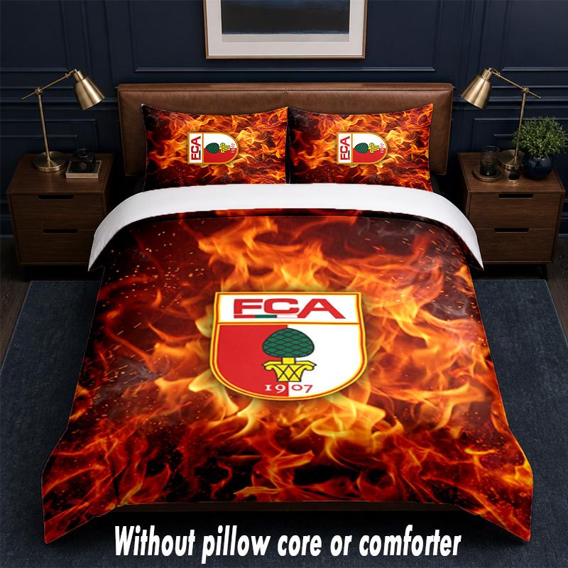 FC Augsburg FC Design Bett Bettwäsche-Set 1 Bettbezug + 2 Kissenbezüge Weich Atmungsaktiv Haushalt Bettwäsche
