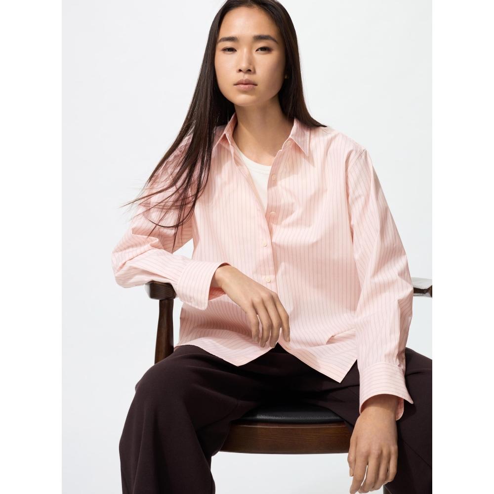 

Uniqlo Хлопковая рубашка с длинным рукавом в полоску 10 PINK/WOMEN XS